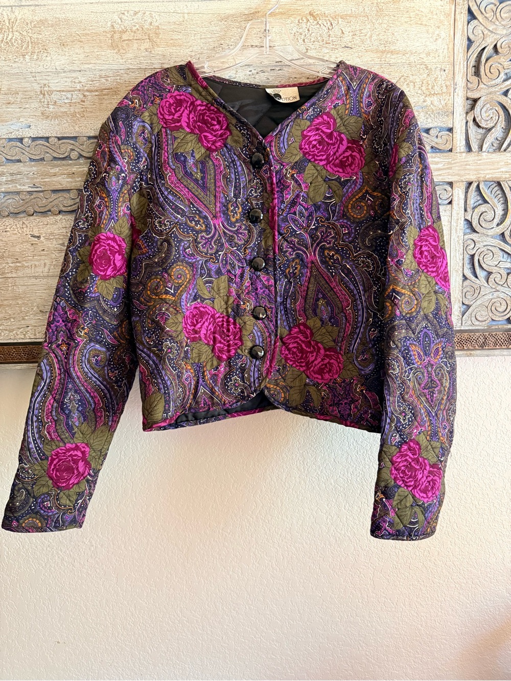 First Option Women's Quilted Floral Paisley Jacket - Magenta & Olive